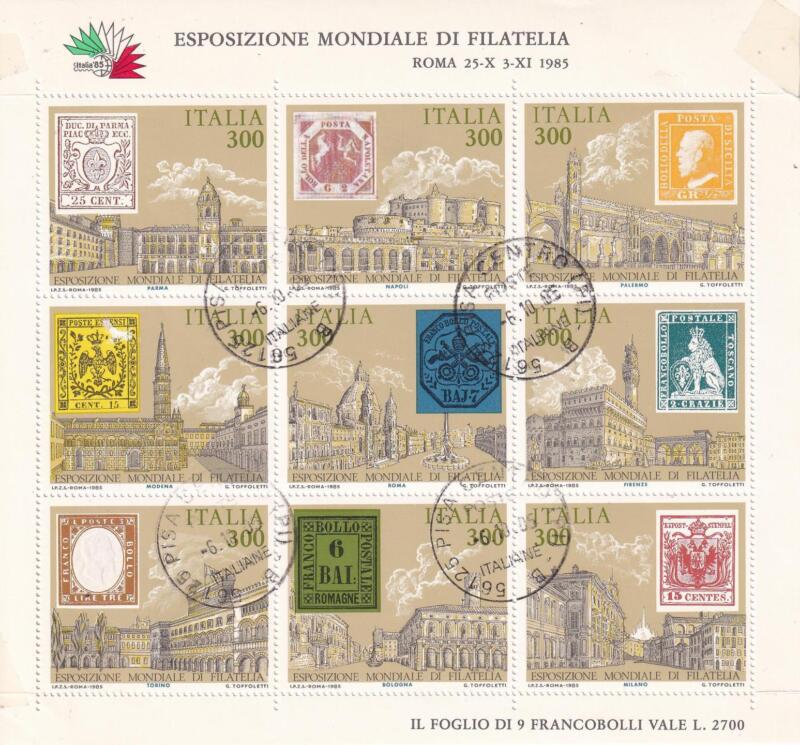 Foglietto Italia Anno 1985 Esposizione internazionale Filatelia Roma 85 (BF. n. 2) con Annullo ordinario