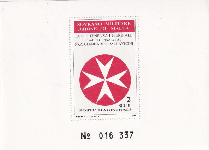 Foglietto S.M.O.M. Anno 1988 Luogotenenza interinale. Fra' Giancarlo Pallavicini (BF n. 24)