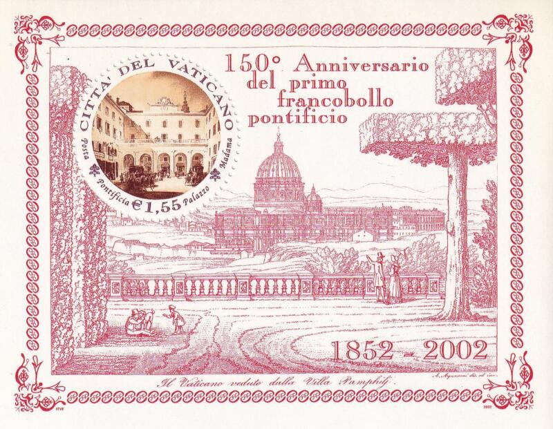 Foglietto Vaticano, Anno 2002, 150esimo anniversario del primo francobollo pontificio (BF. n. 25)