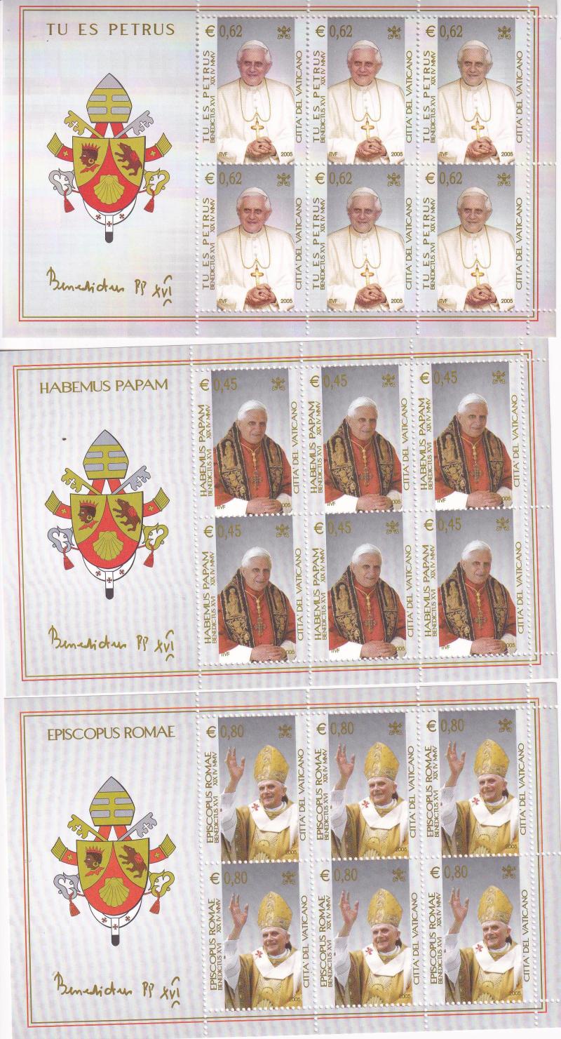 Foglietti Vaticano, Anno 2005, Inizio del Pontificato di Benedetto XVI (BF n. 32-33-34)