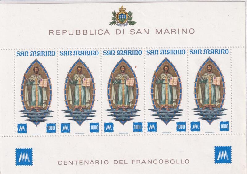 Foglietto San Marino Anno 1977 Centenario dei primi francobolli di San Marino (BF. n. 38)