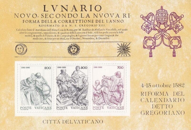 Foglietto Vaticano, Anno 1982, Quarto centenario della riforma del Calendario Gregoriano (BF n. 4)