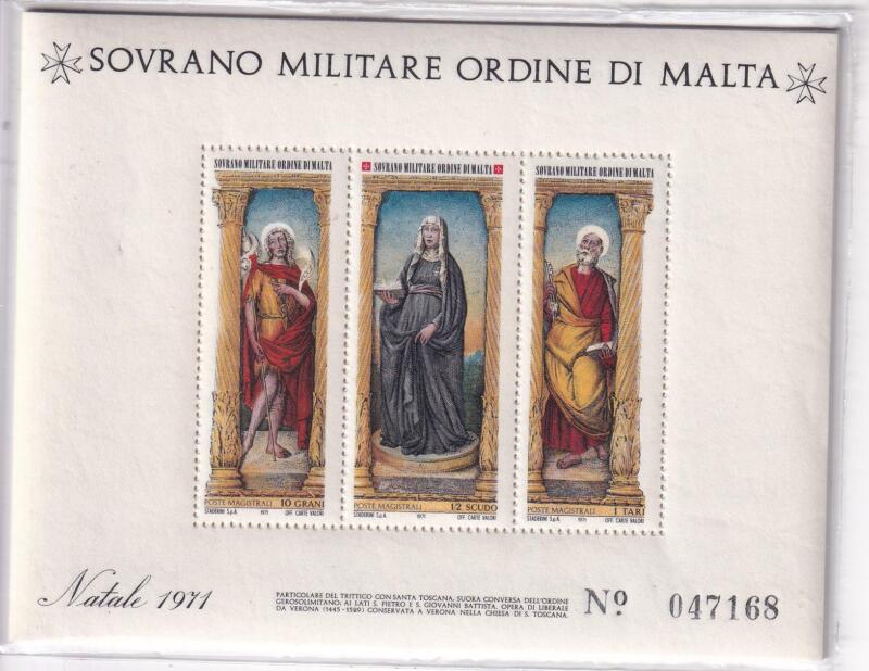 Foglietto S.M.O.M. Anno 1971 Natale. Trittico di Liberale da Verona (BF n. 4)