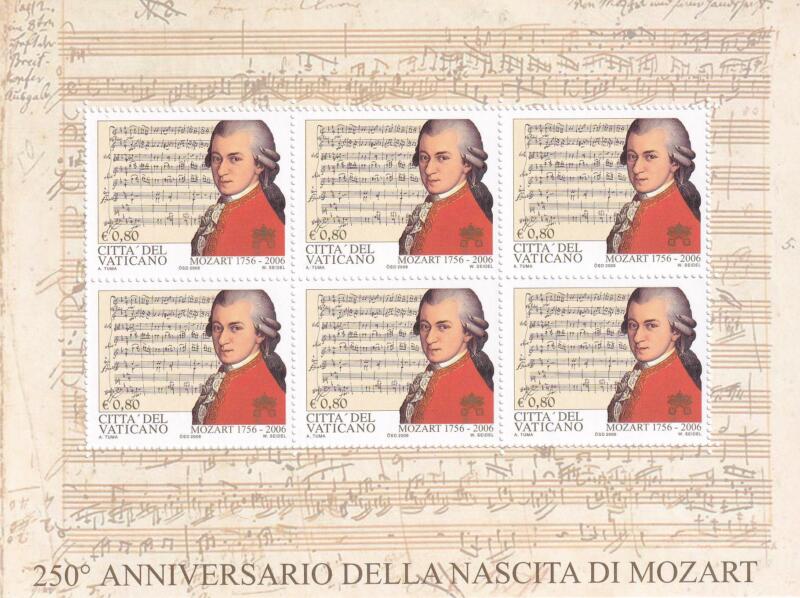 Foglietto Vaticano, Anno 2006, 250esimo anniversario della nascita di Mozart (BF n. 42)