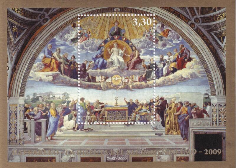 Foglietto Vaticano, Anno 2009, Quinto centenario de ‘La Disputa del Sacramento’ di Raffaello (BF n. 57)