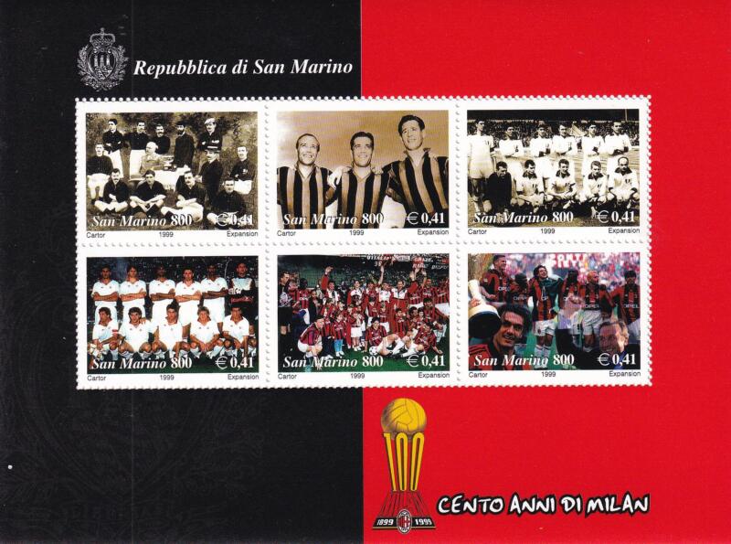 Foglietto San Marino Anno 1999 Cento anni di Milan (BF n. 62)