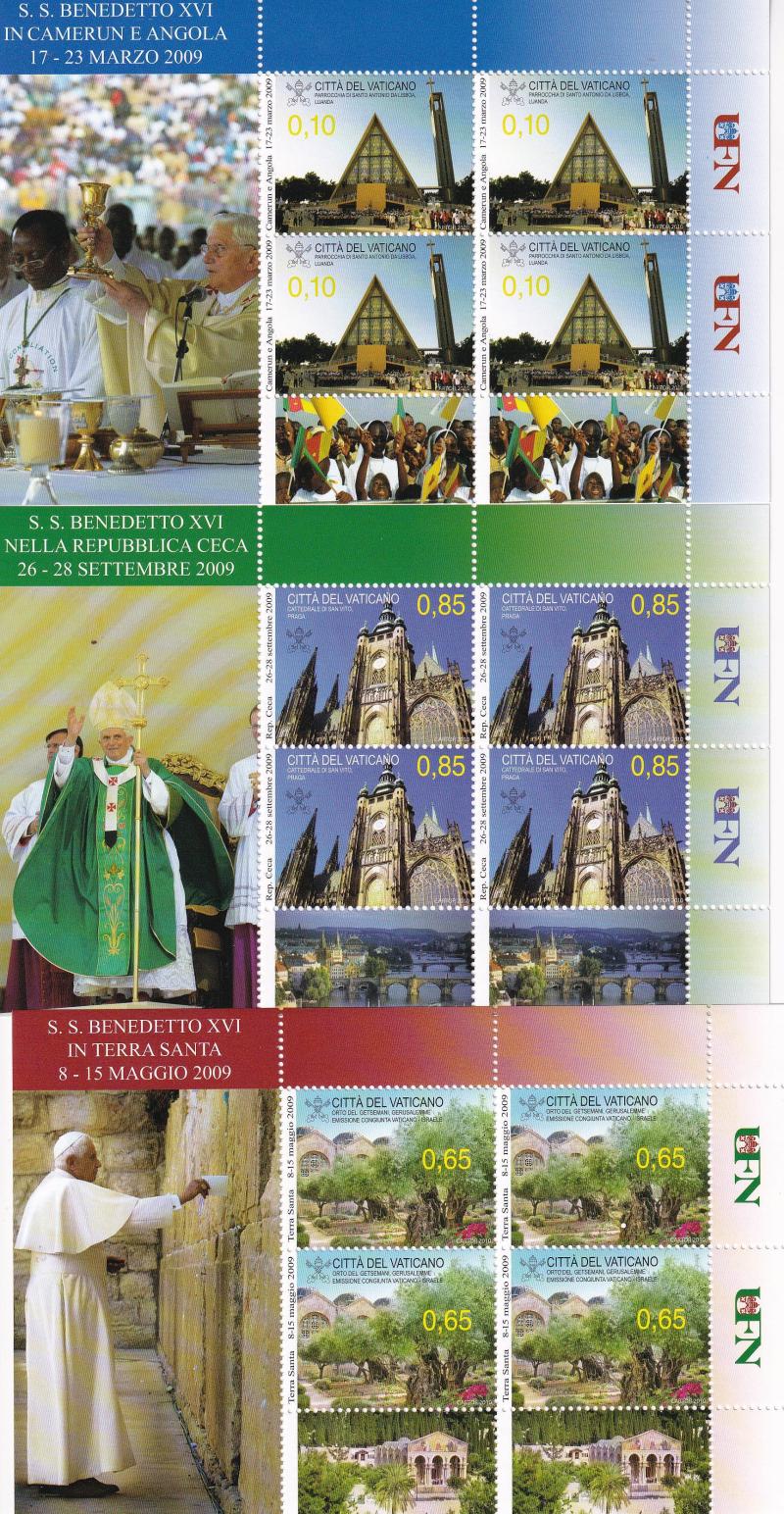 Foglietti Vaticano, Anno 2010, I viaggi nel mondo di Benedetto XVI. Emissione congiunta con Israele (BF n. 63-64-65) con il corrispondete Foglietto emesso da Israele