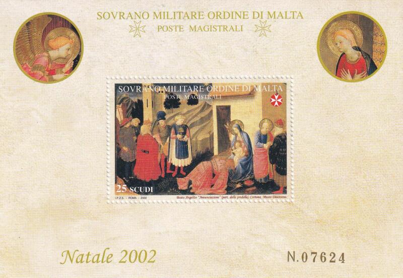 Foglietto S.M.O.M. Anno 2002 Natale. Particolare della predella 'Annunciazione' del Beato Angelico (BF n. 70)