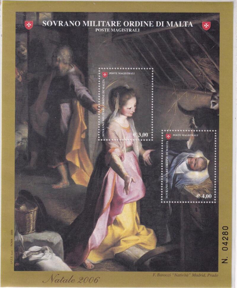 Foglietto S.M.O.M. Anno 2006 Natale. 'Natività' di Federico Barocci (BF n. 83)