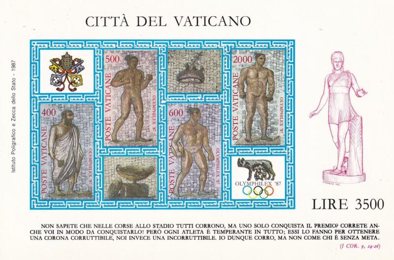 Foglietto Vaticano, Anno 1987, Olimphilex 87 esposizione mondiale di filatelia olimpica a Roma (BF n. 9)