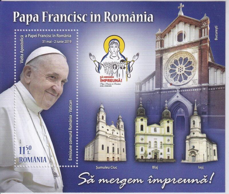 Foglietto Vaticano, Anno 2019, Viaggio di Papa Francesco in Romania. Emissione congiunta con la Romania (BF n. 99)
