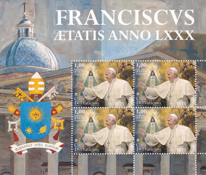 Minifoglio Vaticano, Anno 2016, 80esimo compleanno di Papa Francesco (MF n. 1753)