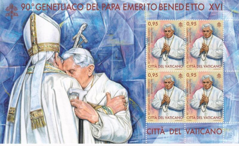 Minifoglio Vaticano, Anno 2017, 90esimo compleanno del Papa Emerito Benedetto XVI (MF 1765)