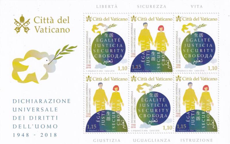 Minifoglio Vaticano, Anno 2018, 70esimo anniversario della Dichiarazione Universale dei Diritti dell’Uomo (MF n. 1809-1810)