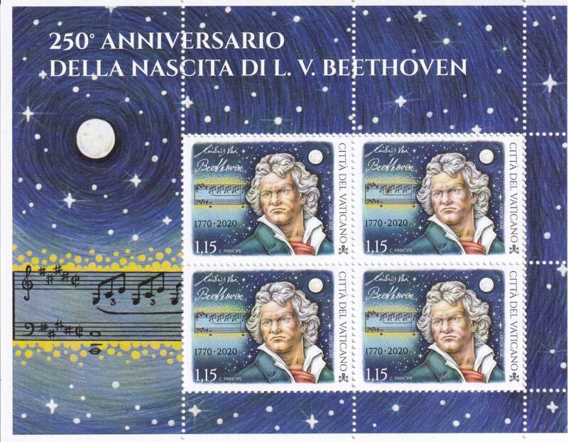 Minifoglio Vaticano, Anno 2020, 250esimo anniversario della nascita di Beethoven (MF n. 1874)