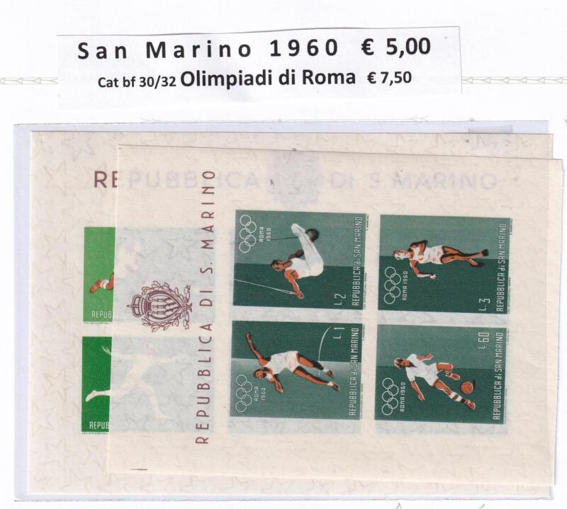 Foglietti San Marino Anno 1960 Giochi olimpici di Roma (BF n. 30-32)