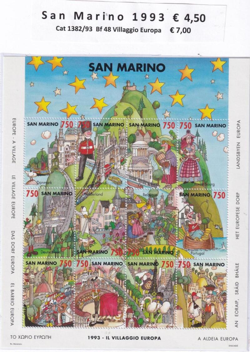 Foglietto San Marino Anno 1993 Grandi avvenimenti del nostro tempo. Il villaggio Europa (BF n. 48)