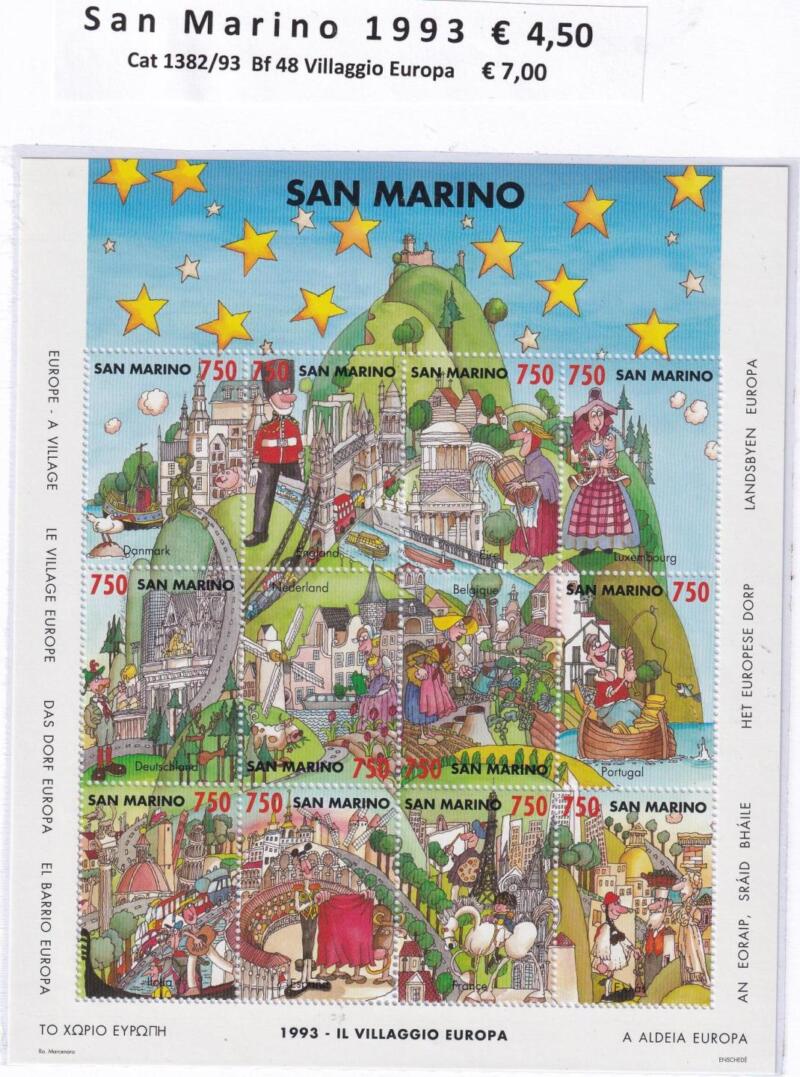 Foglietto San Marino Anno 1993 Grandi avvenimenti del nostro tempo. Il villaggio Europa (BF n. 48)