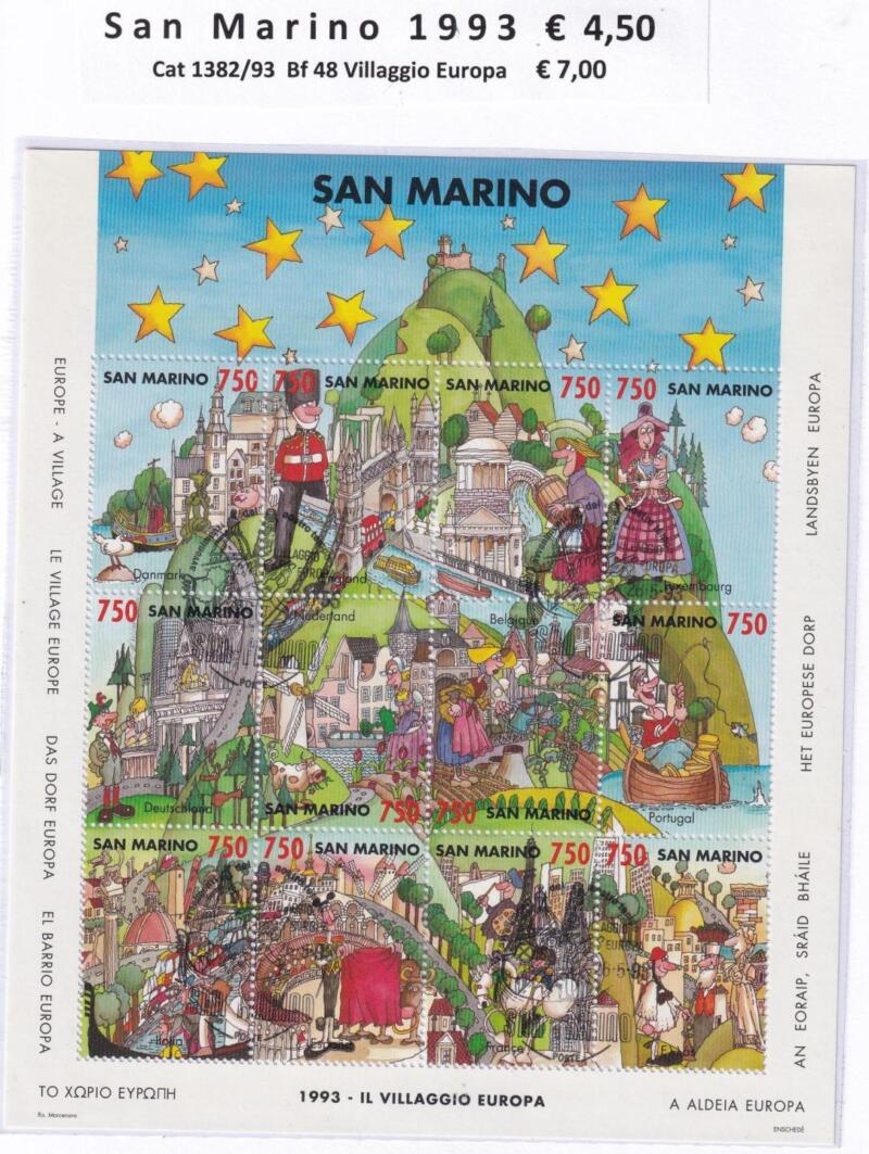 Foglietto San Marino Anno 1993 Grandi avvenimenti del nostro tempo. Il villaggio Europa (BF n. 48)
