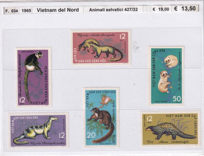 Francobolli Vietnam del Nord, Anno 1965, Animali selvatici (cat. n. 427-432)