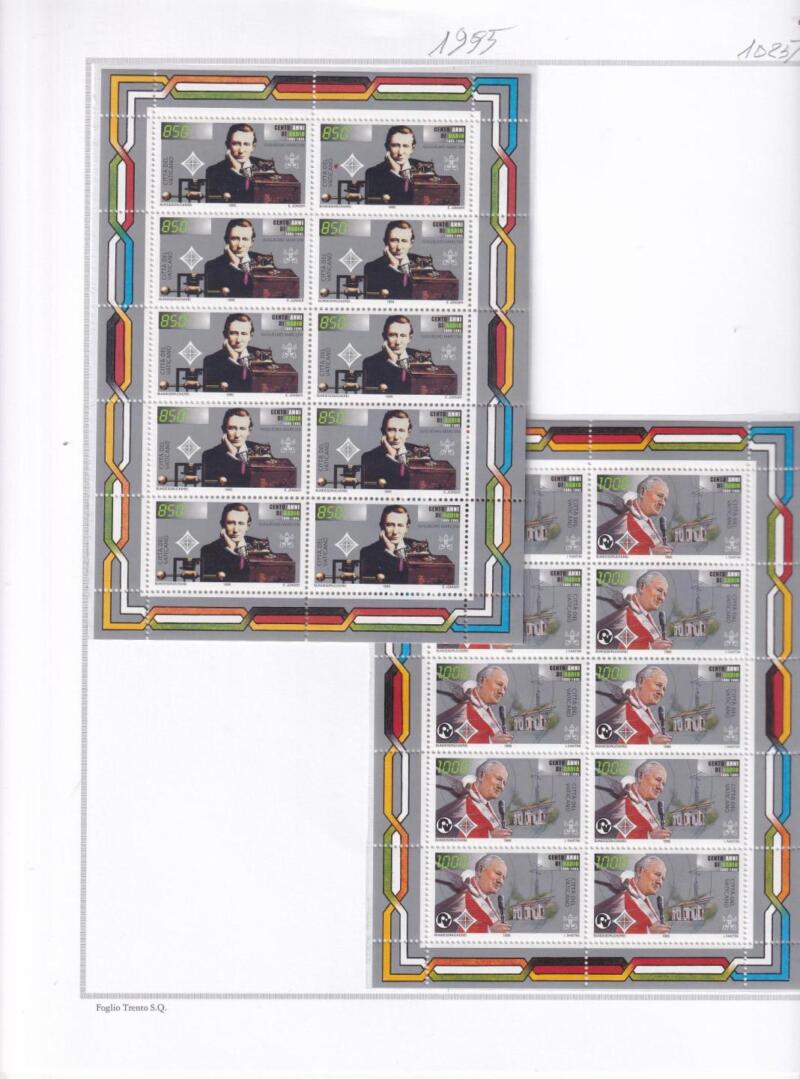 Minifogli Vaticano, Anno 1995, Centenario della Radio. Emissione congiunta con Germania, Irlanda, Italia e San Marino (cat. n. 1025-1026)