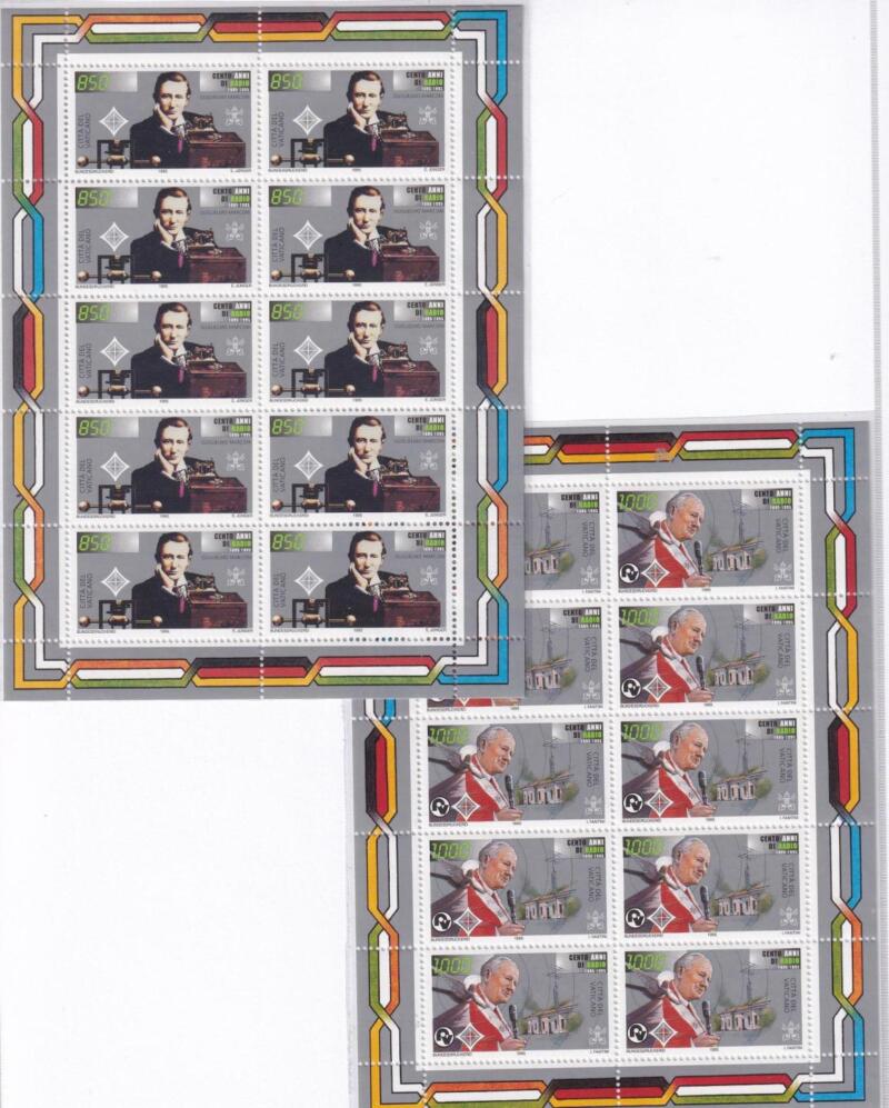 Minifogli Vaticano, Anno 1995, Centenario della Radio. Emissione congiunta con Germania, Irlanda, Italia e San Marino (cat. n. 1025-1026)