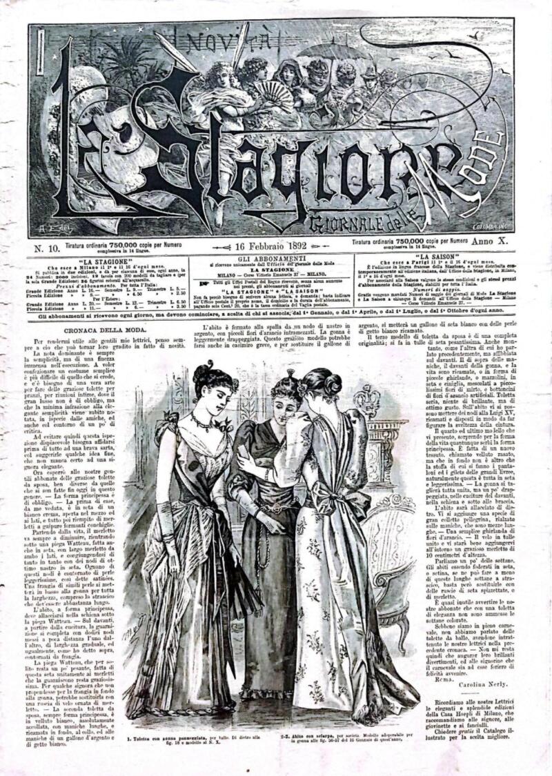 Rivista La Stagione Giornale delle Mode, n. 10 del 16 febbraio 1892, Anno X