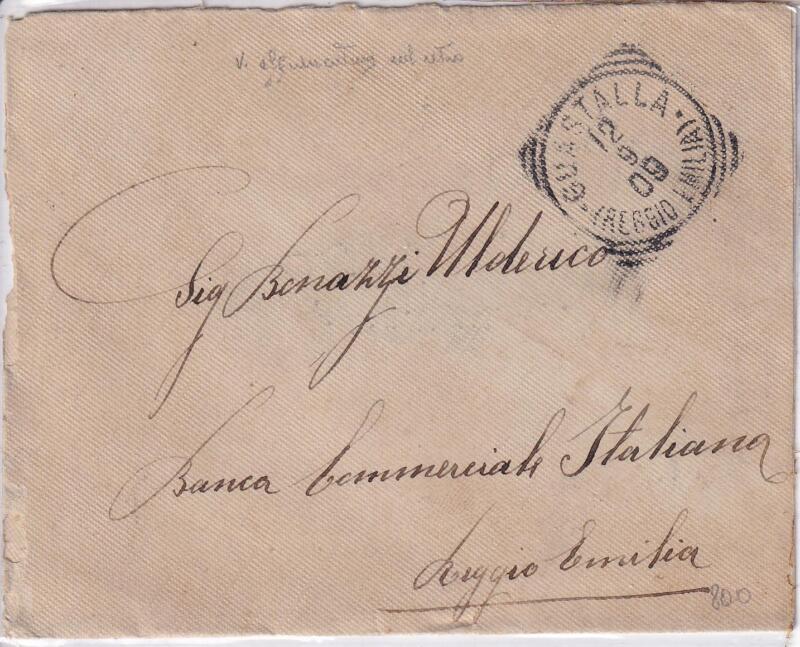 Storia postale. Lettera da Guastalla 12/09/1909 a Reggio Emilia 14/09/1909