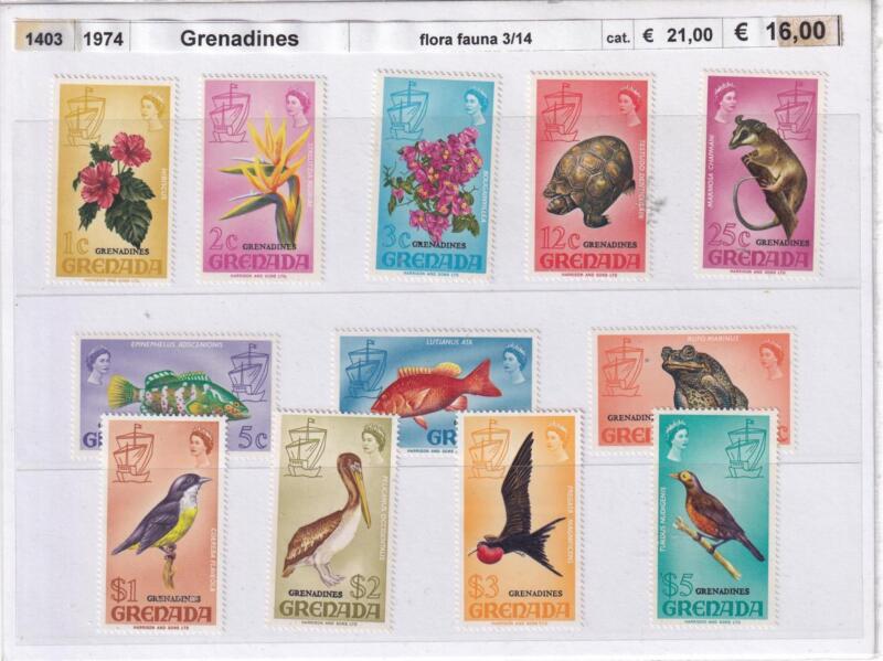 Francobolli Grenada e Grenadines, Anno 1974, Flora e Fauna (cat. n. 3-14)