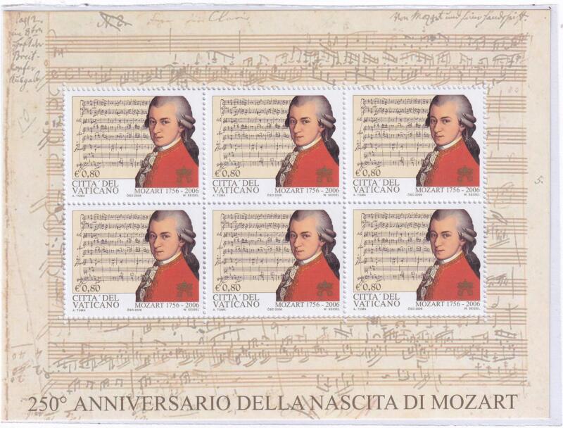 Foglietto Vaticano, Anno 2006, 250esimo anniversario della nascita di Mozart (BF n. 42)