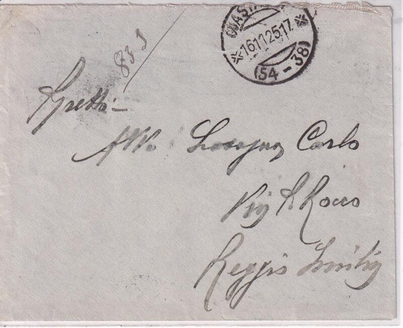 Storia postale. Espresso da Guastalla 16/11/1925 a Reggio Emilia 16/11/1925