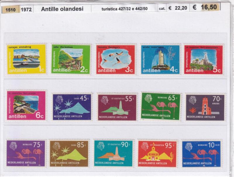 Francobolli Antille Olandesi, Anno 1972, Serie Turistica (cat. n. 427-432 e 442-450)