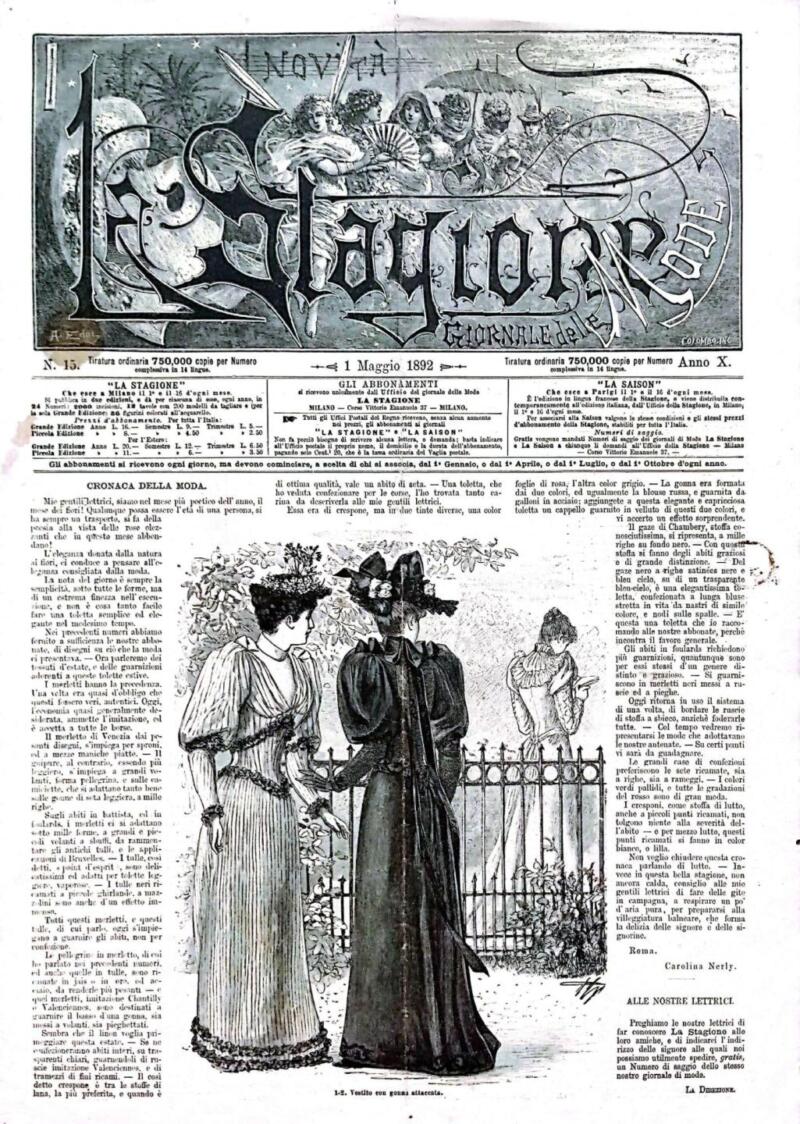Rivista La Stagione Giornale delle Mode  n. 15 del 1 maggio 1892,  Anno X