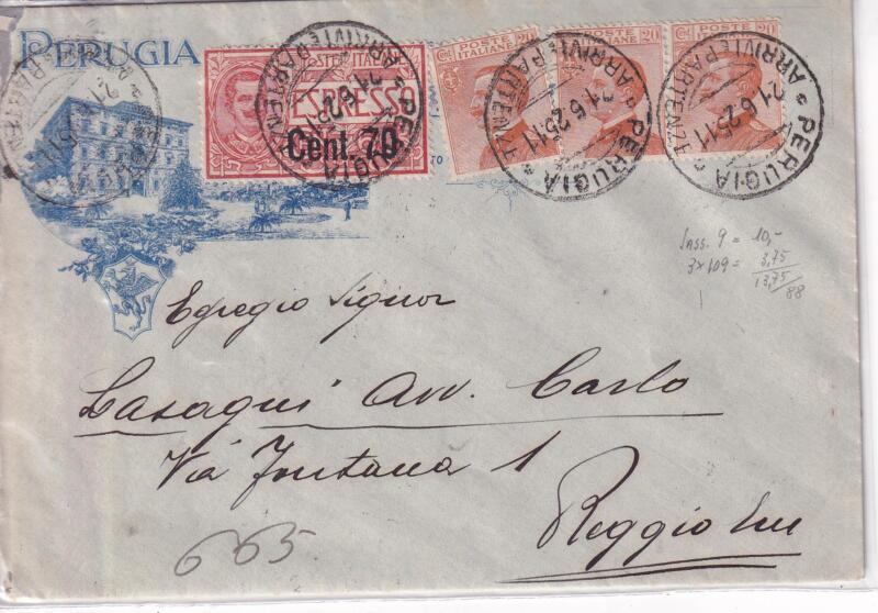Storia postale. Espresso da Ancona 15/10/1920 a Ancona 21/06/1925