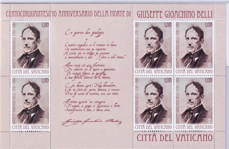Minifoglio Vaticano, Anno 2013, 150esimo anniversario della morte di Giuseppe Gioacchino Belli (MF n. 1636)