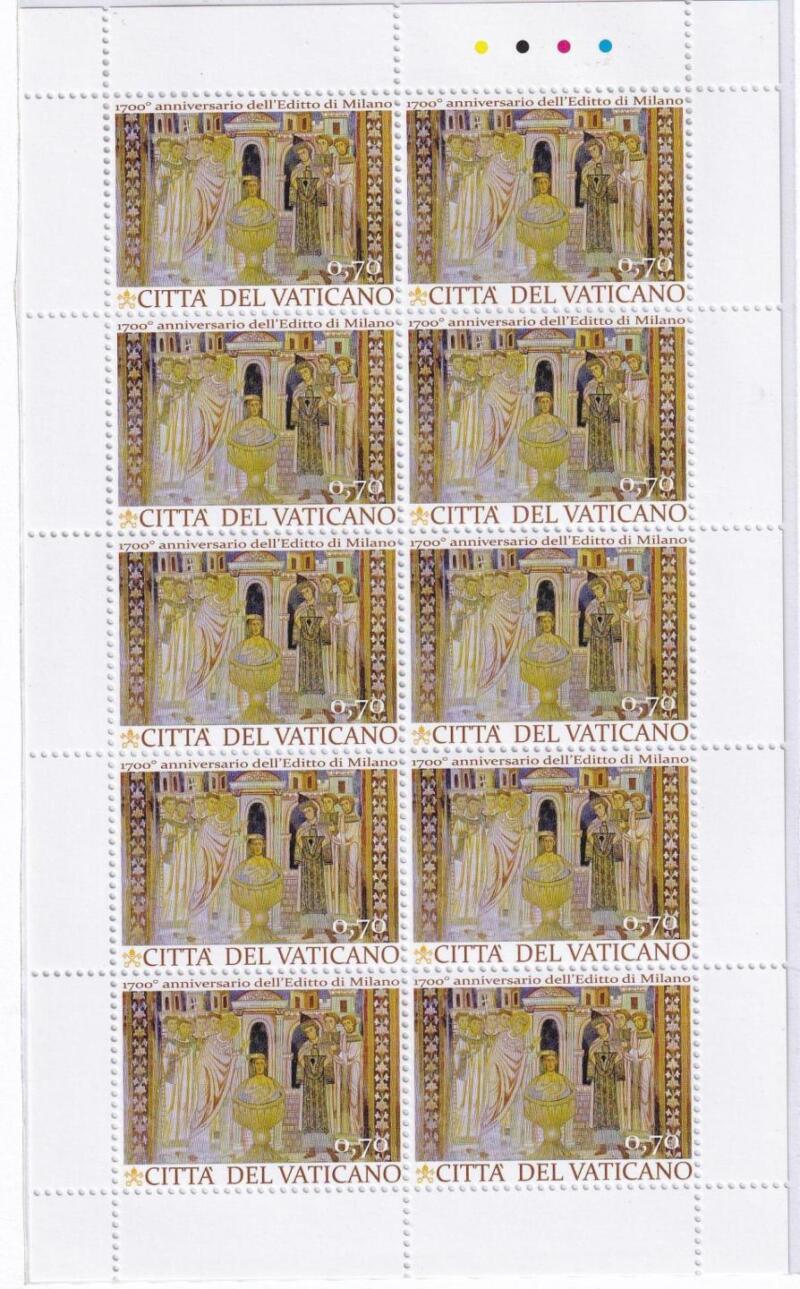 Minifogli Vaticano, Anno 2013, 1700esimo anniversario della promulgazione dell'Editto di Milano (MF n. 1640-1642)
