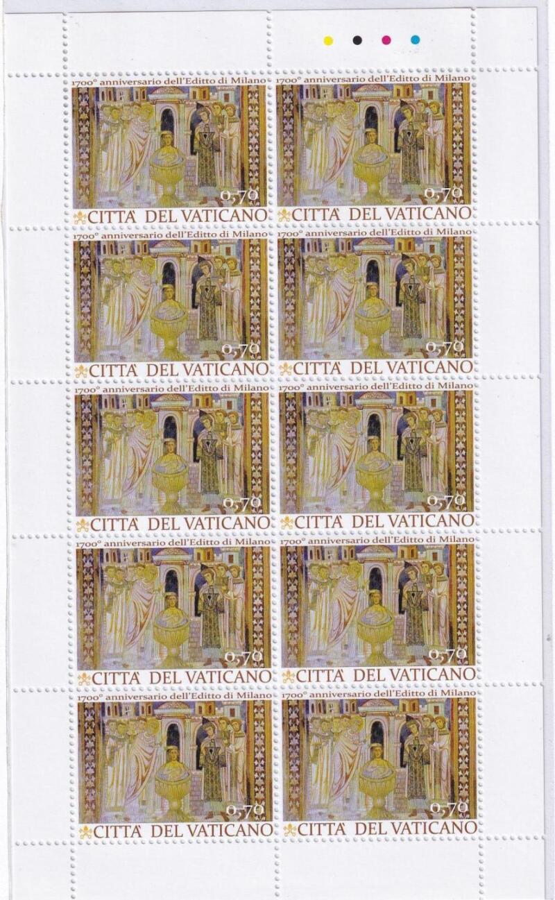 Minifogli Vaticano, Anno 2013, 1700esimo anniversario della promulgazione dell'Editto di Milano (MF n. 1640-1642)