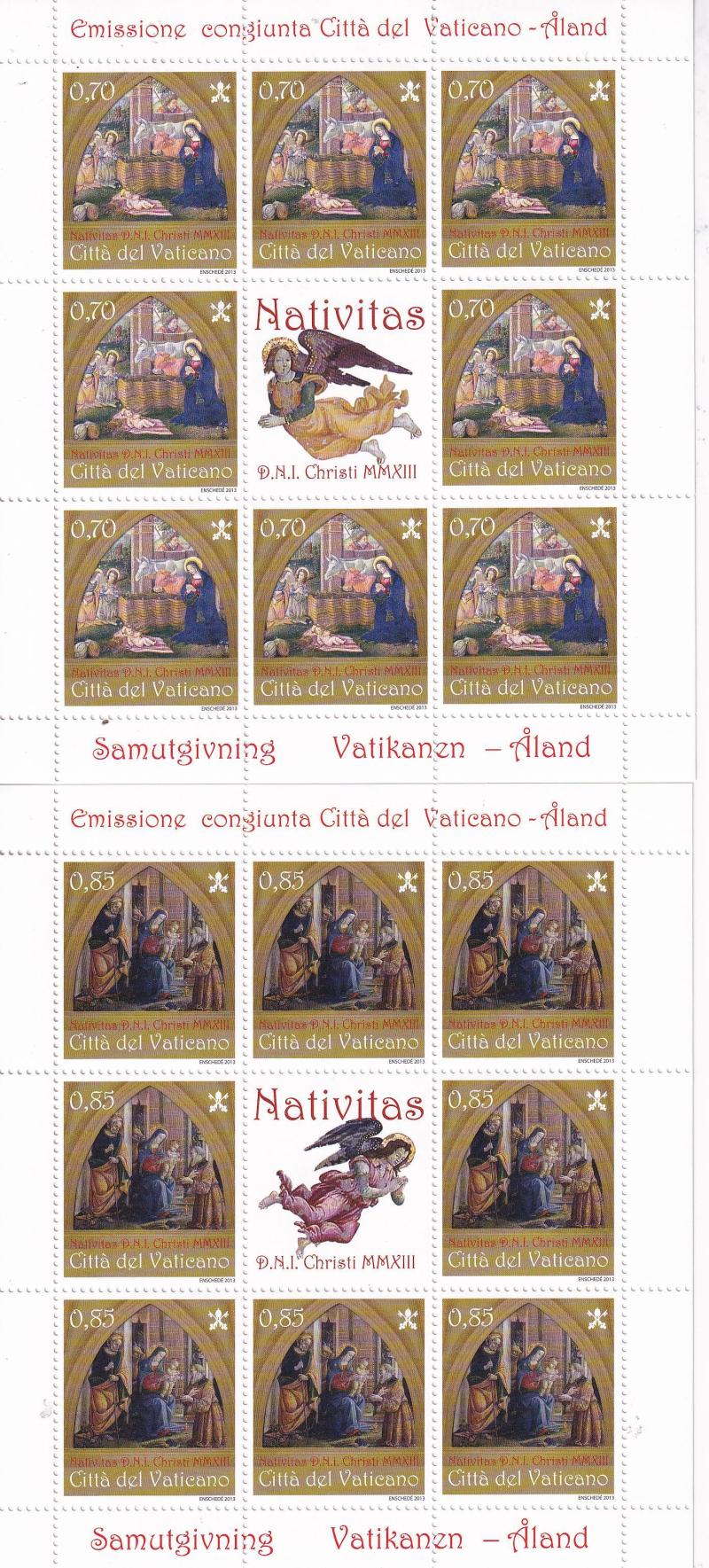 Minifogli Vaticano, Anno 2013, Natale (MF n. 1656-1657) Emissione congiunta con Aland