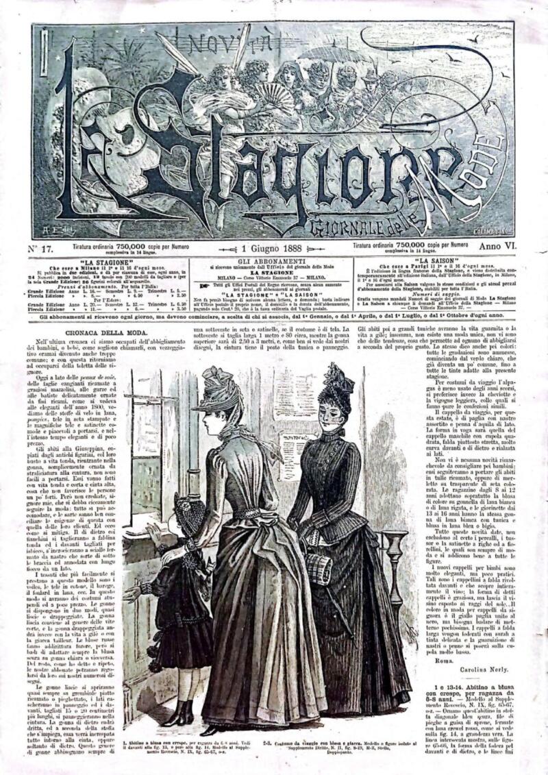 Rivista La Stagione Giornale delle Mode n. 17 del 1 giugno 1888, Anno VI
