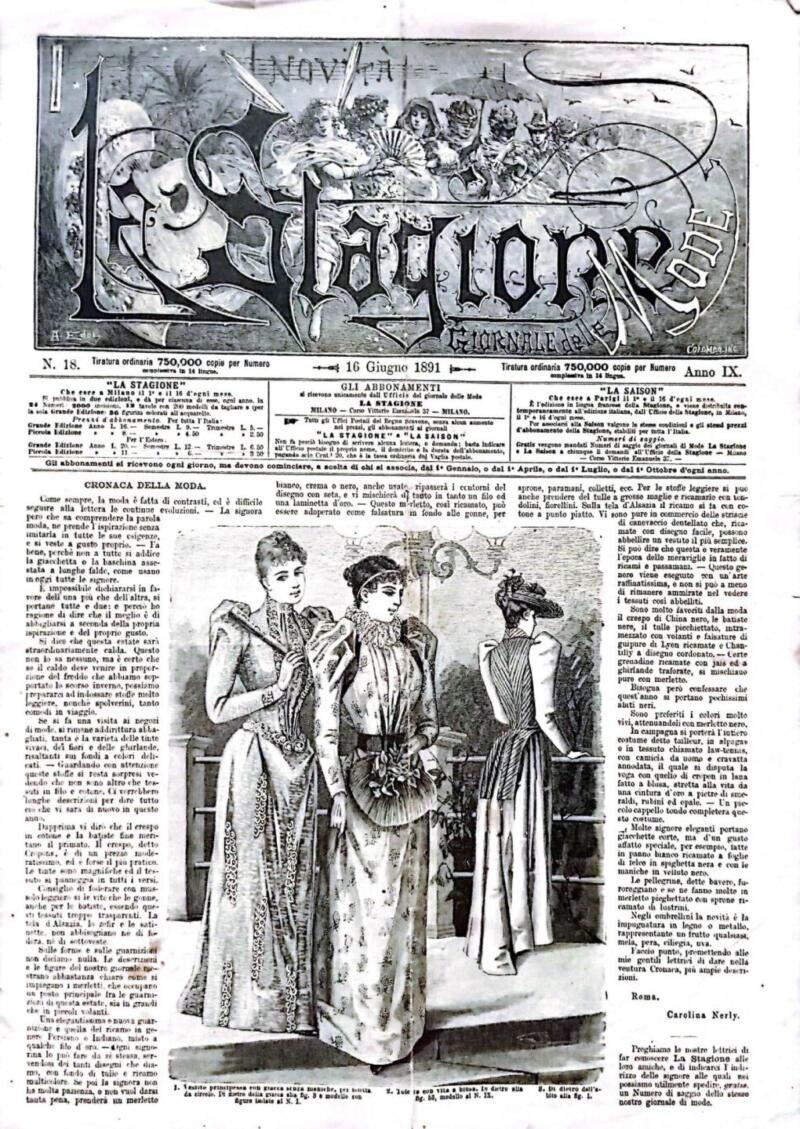 Rivista La Stagione Giornale delle Mode, n. 18 del 16 giugno 1891, Anno IX