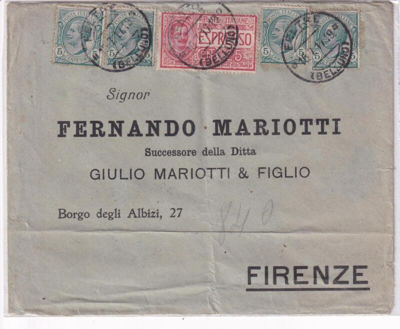 Storia postale, Espresso da Feltre del 16/07/1917 a Firenze