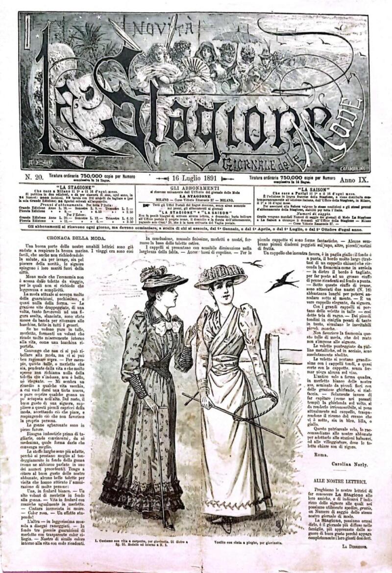 Rivista La Stagione Giornale delle Mode, n. 20 del 16 luglio 1891, Anno IX