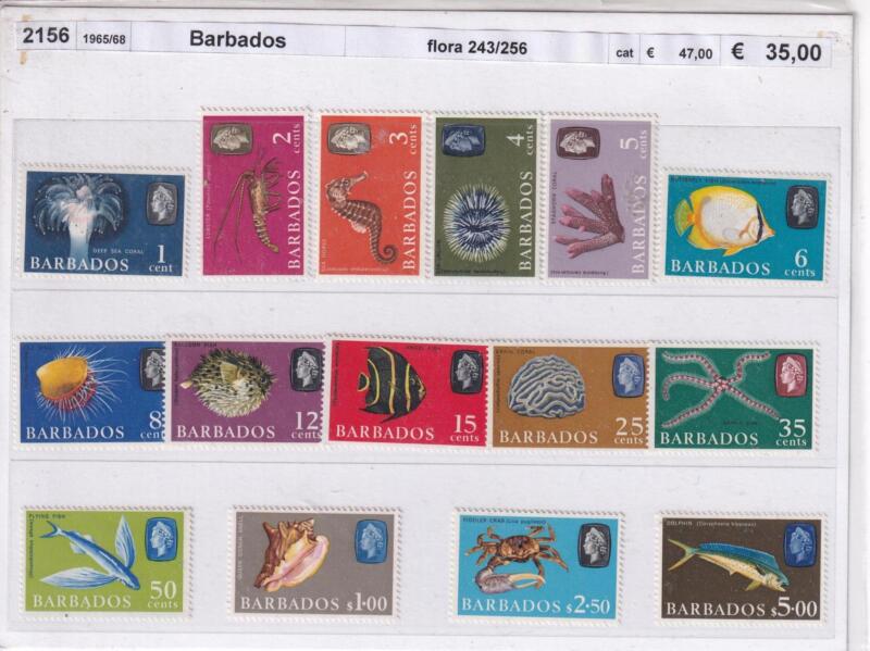 Francobolli Barbados, Anni 1966-1968, Varie emissioni Tematiche Fauna e Pesci (cat. n. 243-256)
