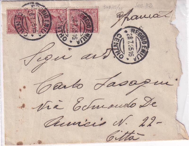 Storia postale. Lettera da Reggio Emilia 28/07/1929 a città