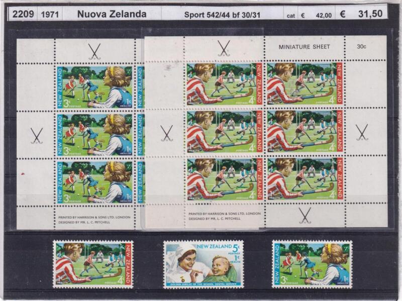 Francobolli e Foglietti Nuova Zelanda, Anno 1971, Sport (cat. n. 542-544, BF n. 30-31)