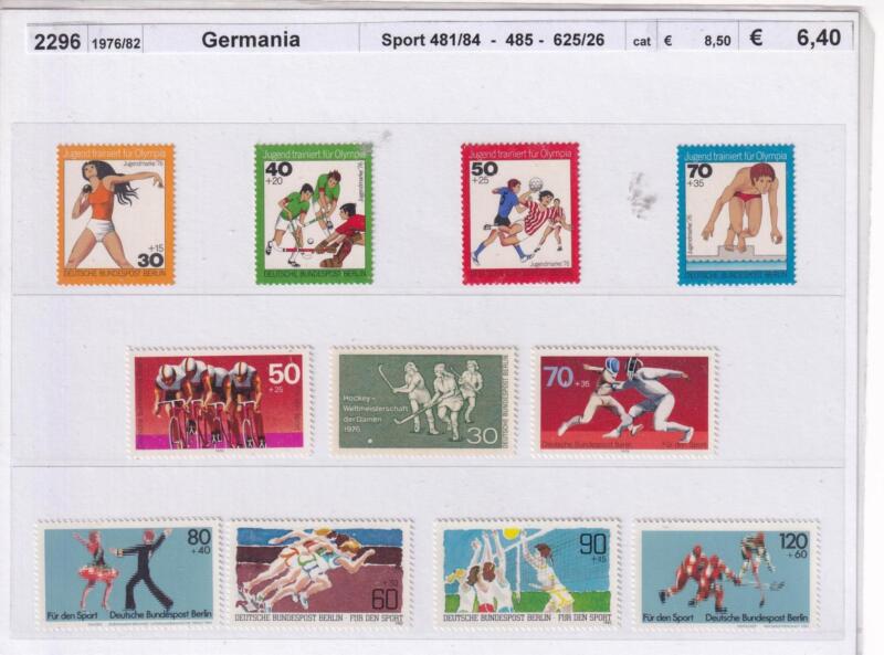 Francobolli Germania, Anni 1976-1982, Varie emissioni Tematica Sport (cat. n. 481-484, n. 485, n. 625-626)
