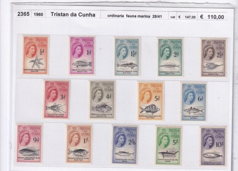 Francobolli Tristan da Cunha, Anno 1960, Serie ordinaria Fauna marina (cat. n. 28-41)
