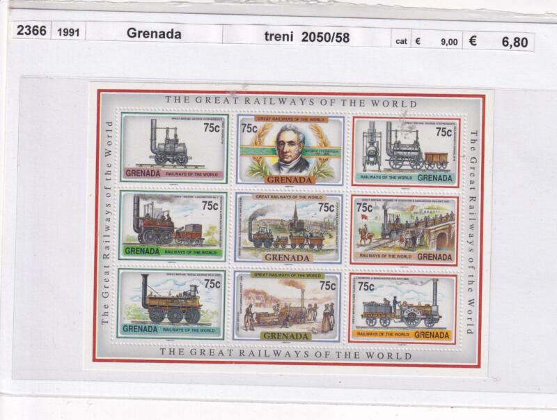 Foglietto Grenada, Anno 1991, Ferrovie (cat. n. 2050-2058)
