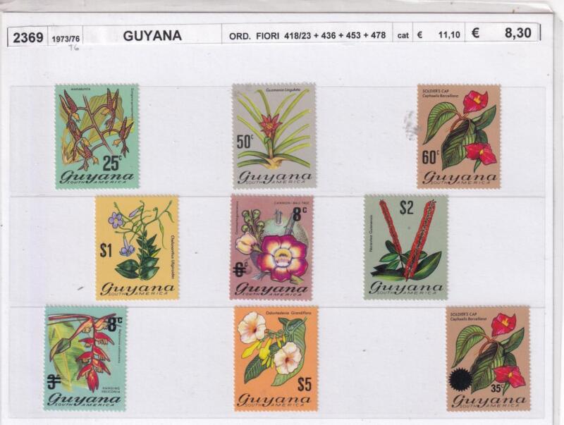 Francobolli Guyana, Anni 1973-1976, Serie ordinaria Fiori (cat. n. 418-423, n. 436, n. 453, n. 478)