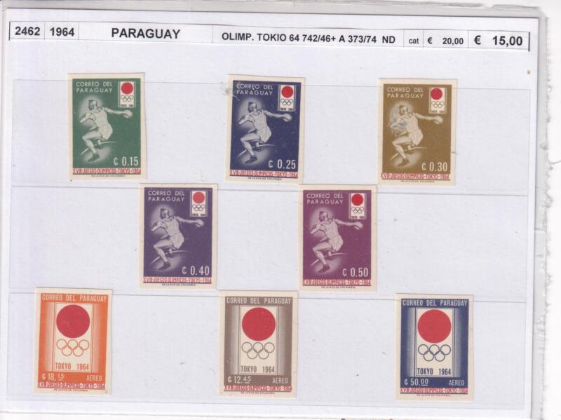Francobolli Paraguay, Anno 1964, Olimpiadi Tokio 1964 (cat. n. 742-746, Pa n. 373-374 non dentellati)